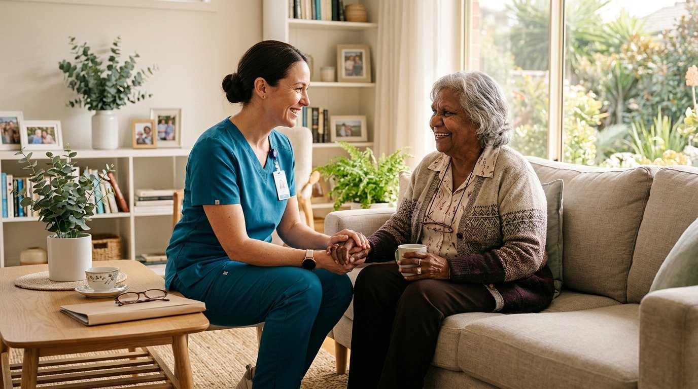 Nurse assisting participant with dignity and care
